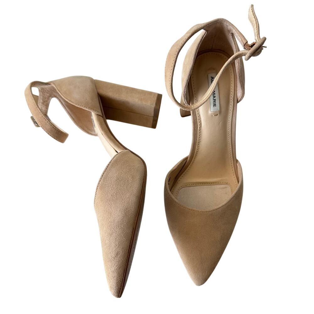 Alex Marie 7.5 Nude Pointed Toe D'Orsay Ankle Strap Block Heels Wedding Guest